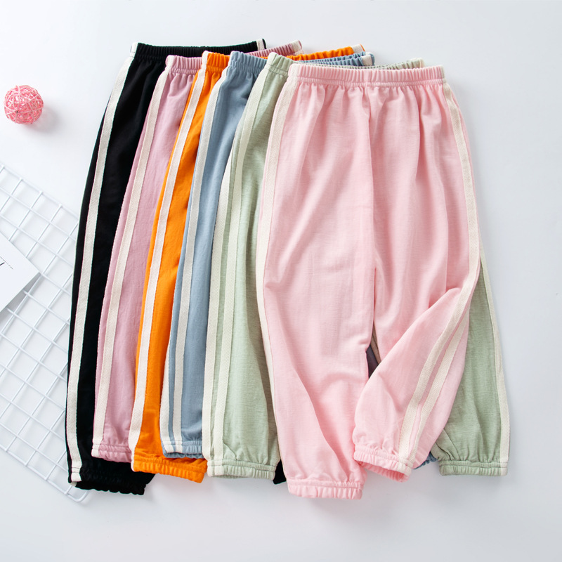 2024 Summer Children's Loose Casual Ice Silk Casual Trousers Big Boy's and Boy's Sidebar Leg Trousers