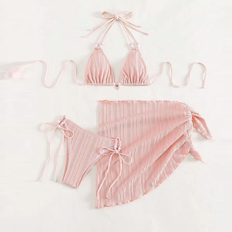 Fashionable Sexy Bikini Three-Piece Set Women's Swimwear Thermal Spring Beach Fashionable Swimsuit Separate Design Polyester Fabric