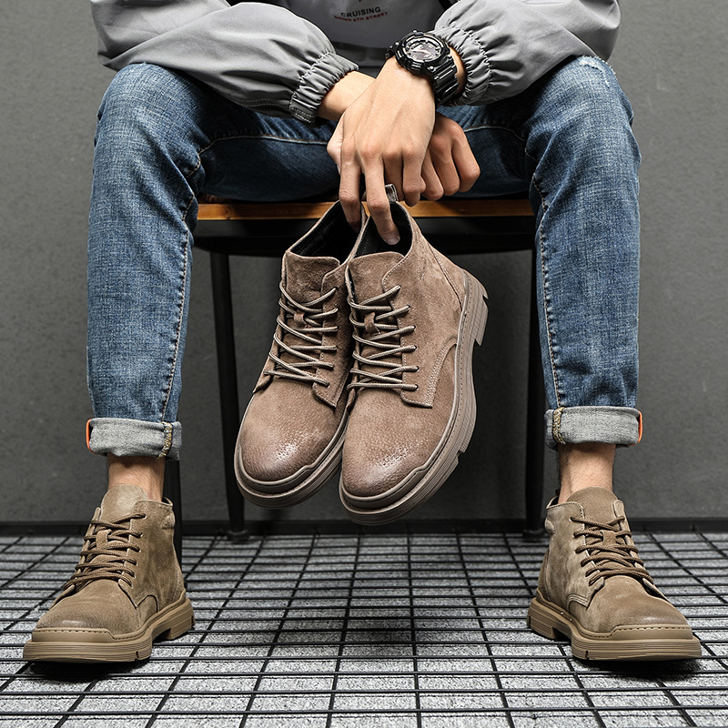 Martin Boots Men's Boots Genuine Leather Boots Casual Trendy High Top Workwear Shoes Single Boots 2021 Winter New Men's Shoes
