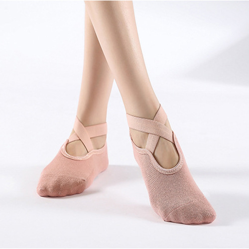Cross-border Cotton Yoga non-slip dispensing towel socks cross belt Terry backless yoga socks floor socks manufacturers wholesale