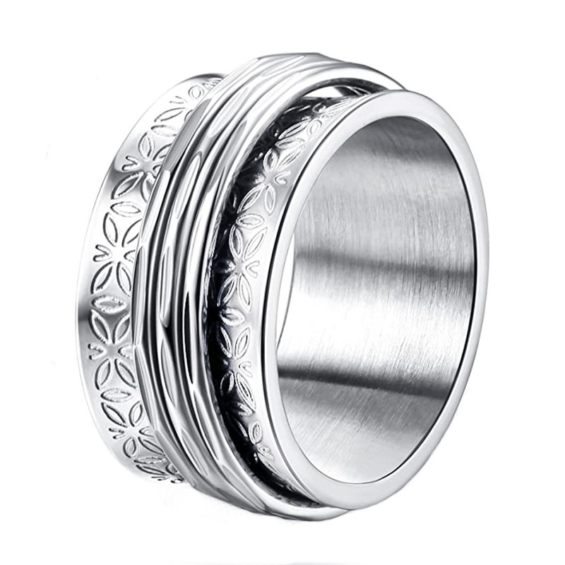 Canding cross-border European and American simple bohemian style butterfly pattern decompression rotating ring wide version titanium steel ring