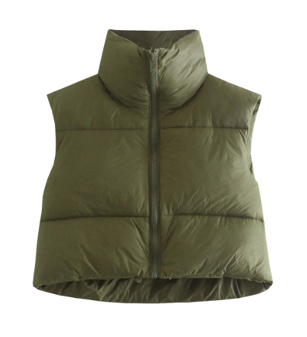 Gilet en coton de style européen et américain pour femme, gilet d'hiver à col montant en coton épais sans manches, gilet en pain pour femme_voghion.com