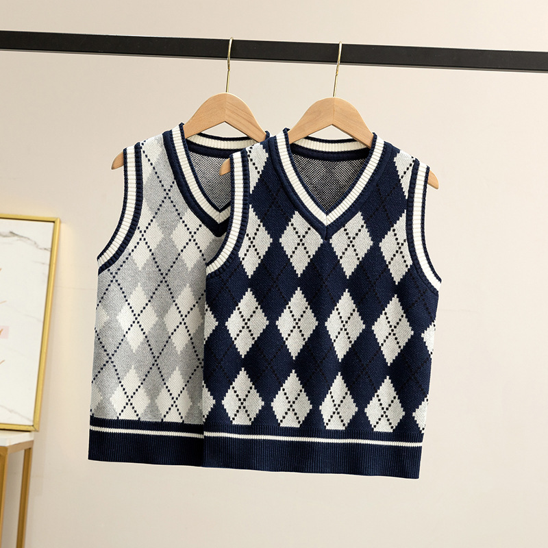 Children's Knitted Vest Primary and Secondary School Students' Kindergarten Autumn and Winter Uniform Vest British Academy Style Sweater Vest Tide