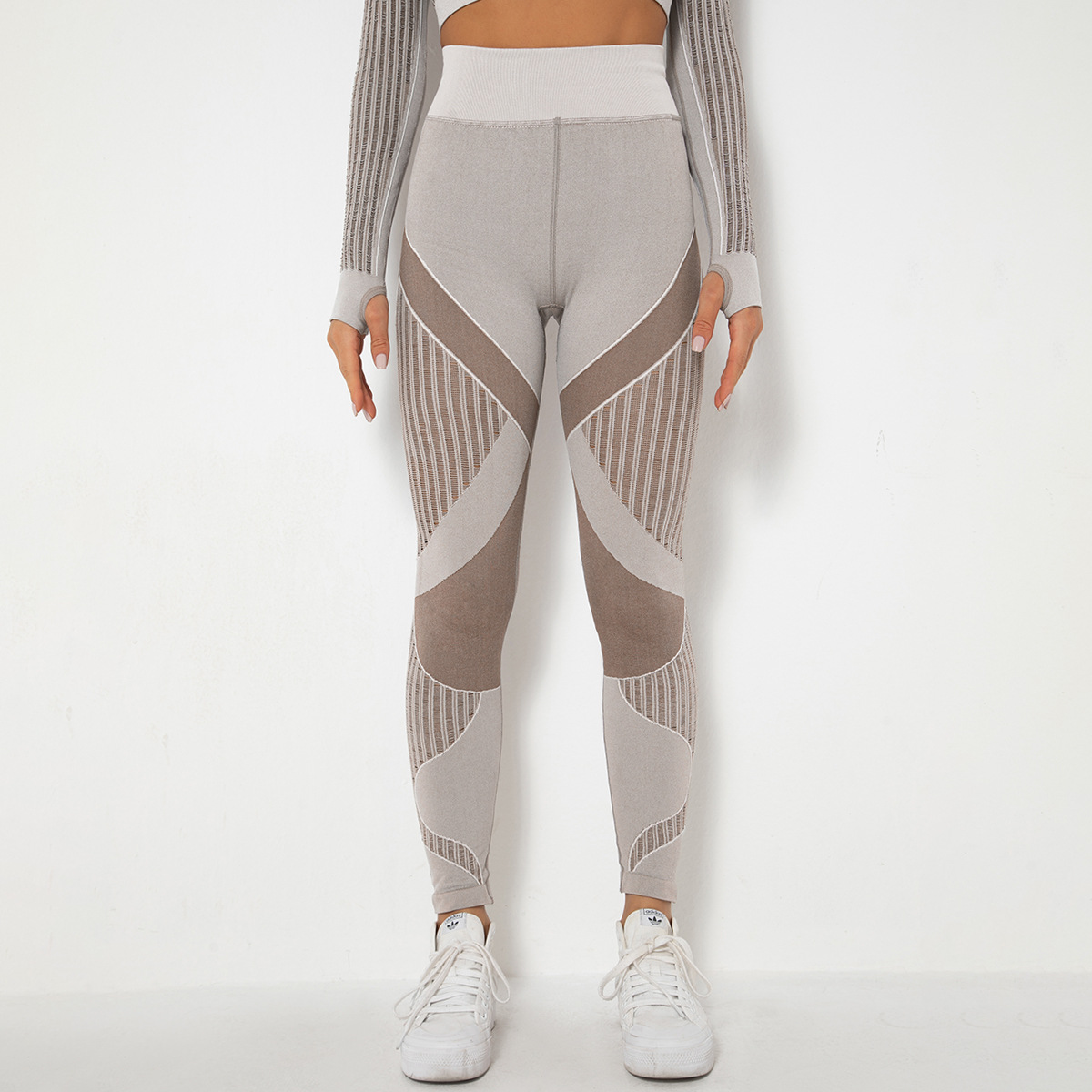 Spot! European and American Cross-border Seamless Knitted Sexy Striped Moisture-wicking Yoga Pants Sports Running Fitness Pants for Women