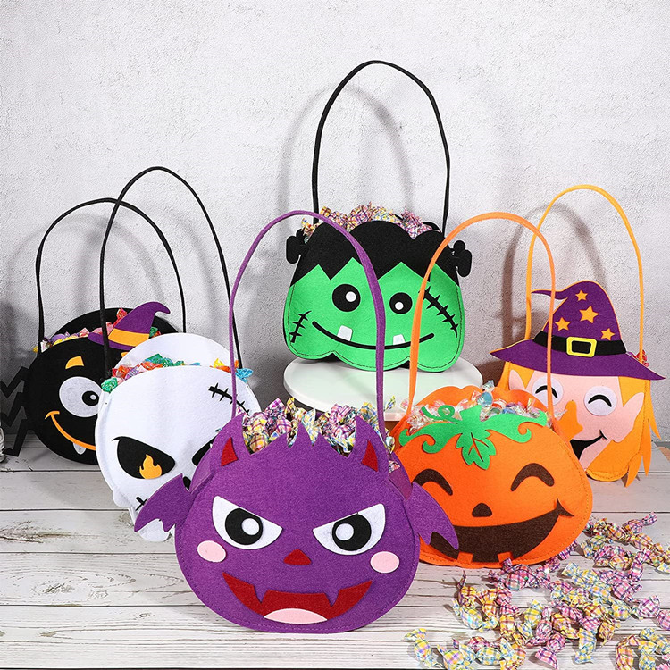 Cross-border New Felt Halloween Candy Bag Non-woven Handheld Sugar Witch Ghost Festival Pumpkin Bag Cartoon diy