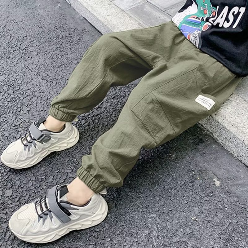 Boys Pants Cotton Linen Summer Thin 2022 New Anti-mosquito Pants Small, Medium and Large Children Korean Handsome Loose Casual Pants