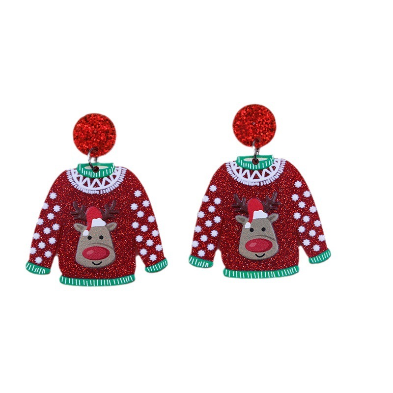 新しいアクリルセータークリスマスイヤリングピアス雪花サンタクロースクリスマスツリーシンプルなイヤリング女性|undefined