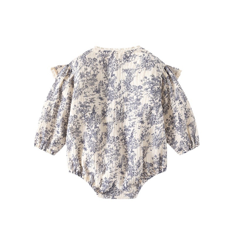 Foreign-style baby clothes pure cotton gauze ink painting ha-coat long-sleeved baby girl's triangular fart jumpsuit hat