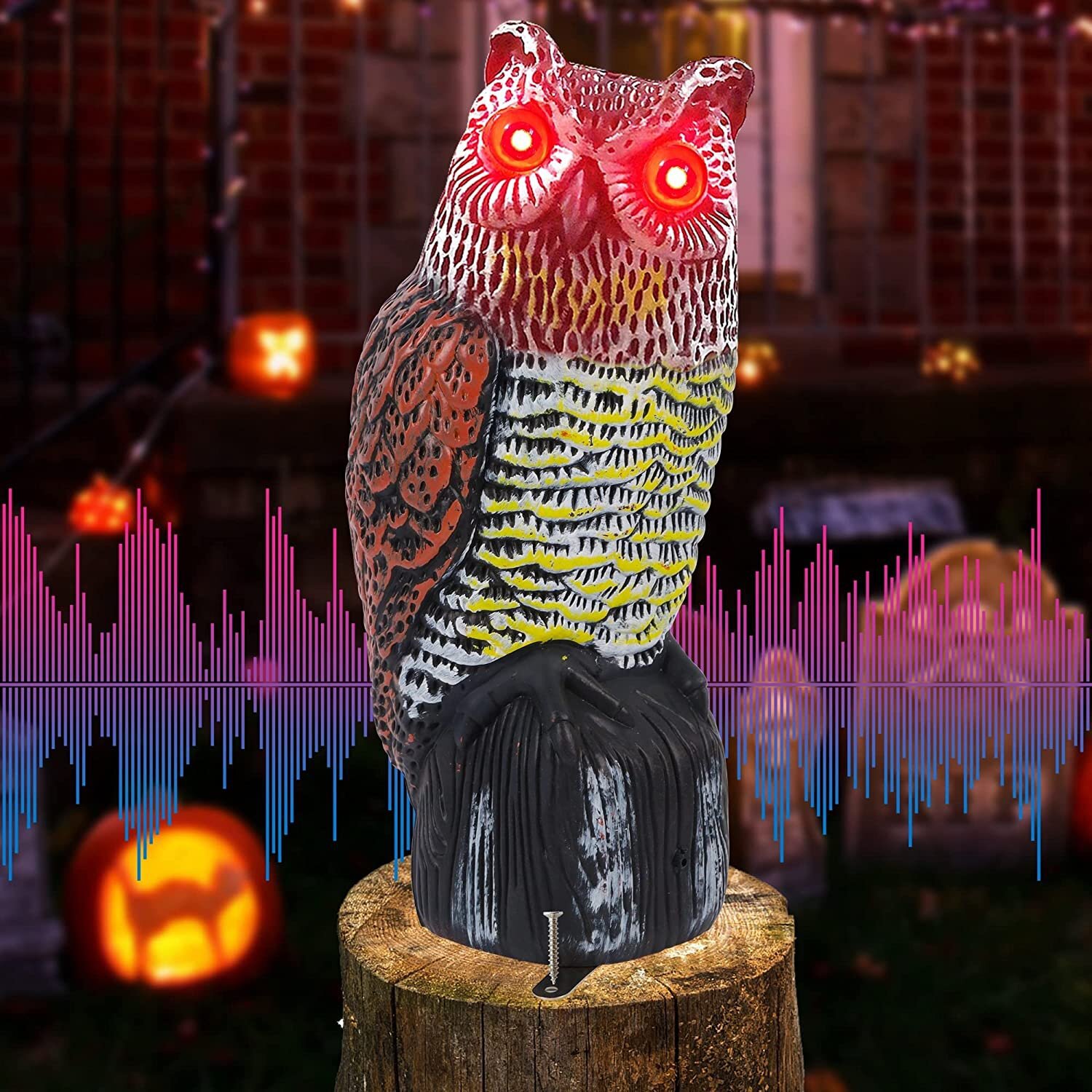 Cross-border for outdoor courtyard imitation plastic owl solar eyes luminous sound garden ornaments