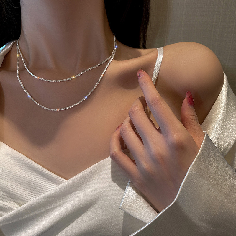 S925銀の鎖骨の首輪の菜の花の波がきらきらと輝くネックレスのアクセサリーの女子学生の贈り物の気質の満天の星のネックレス|undefined