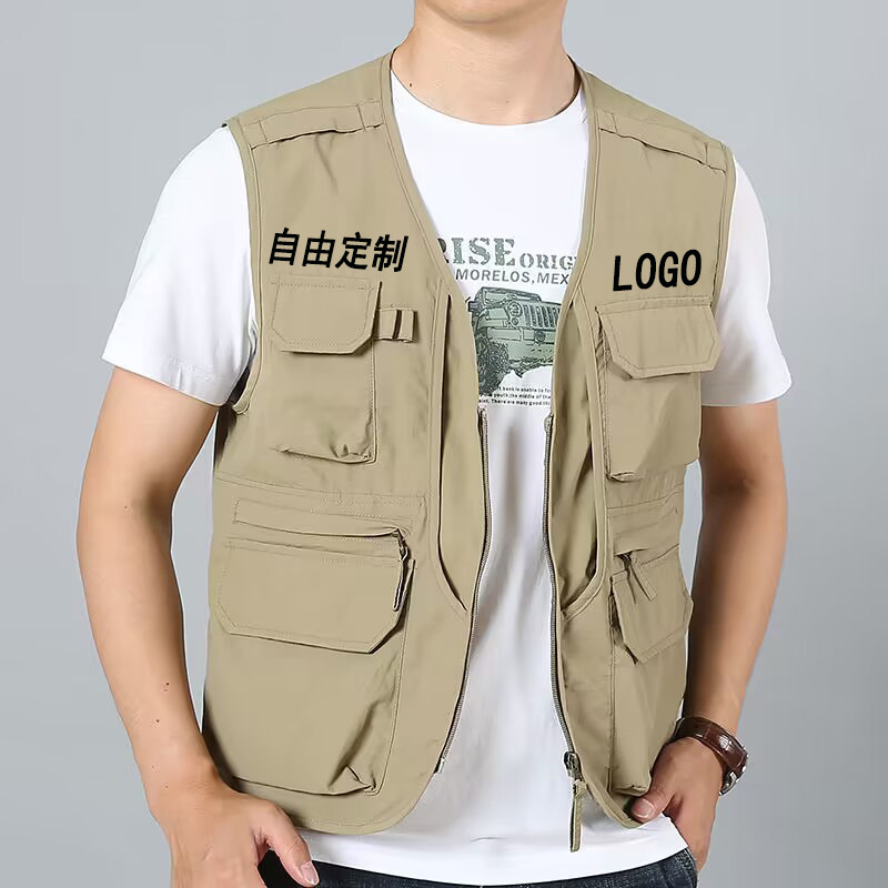 Cross-border Amazon outdoor mesh photography fishing men's vest multi-pocket vest waistcoat LOGO