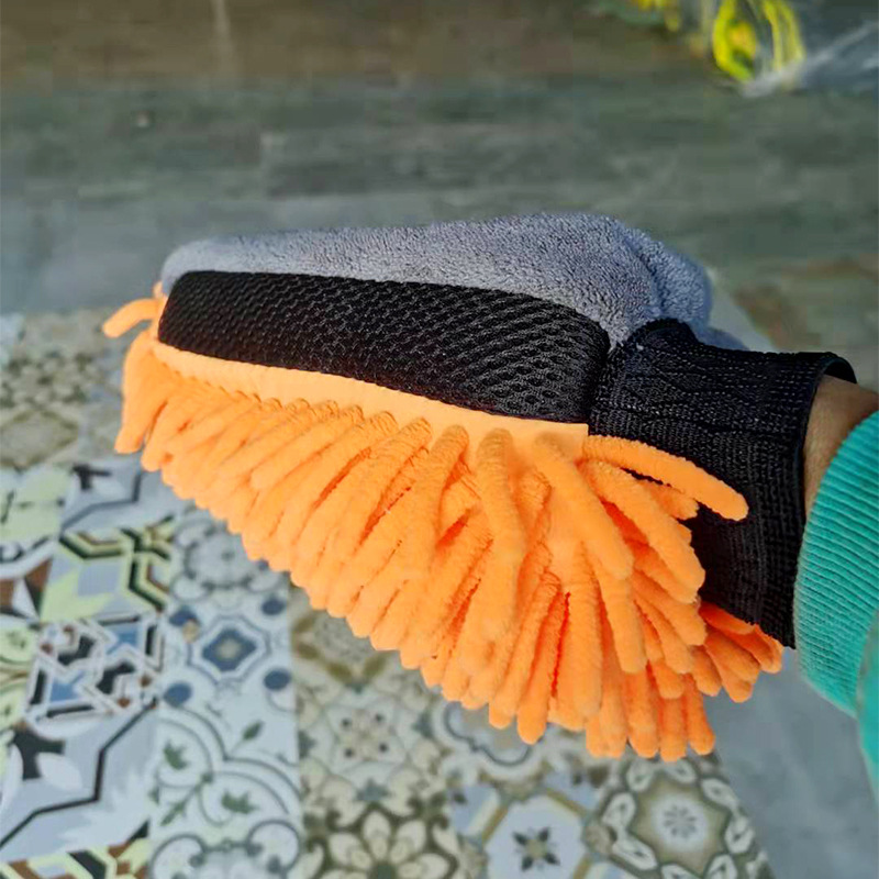 Wholesale chenille car wash gloves 100g thick not easy to damage the paint coral polishing double-sided car wash gloves