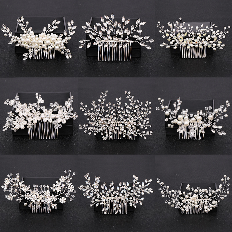 Bridal jewelry European and American hot-selling handmade crystal hair comb bridal wedding pearl headdress accessories factory direct sale
