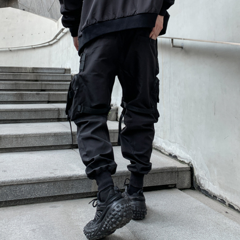 2022 Autumn New Men's Japanese Loose Multi-bag Workwear Trousers Youth Trendy Leg-tied Casual Sports Pants