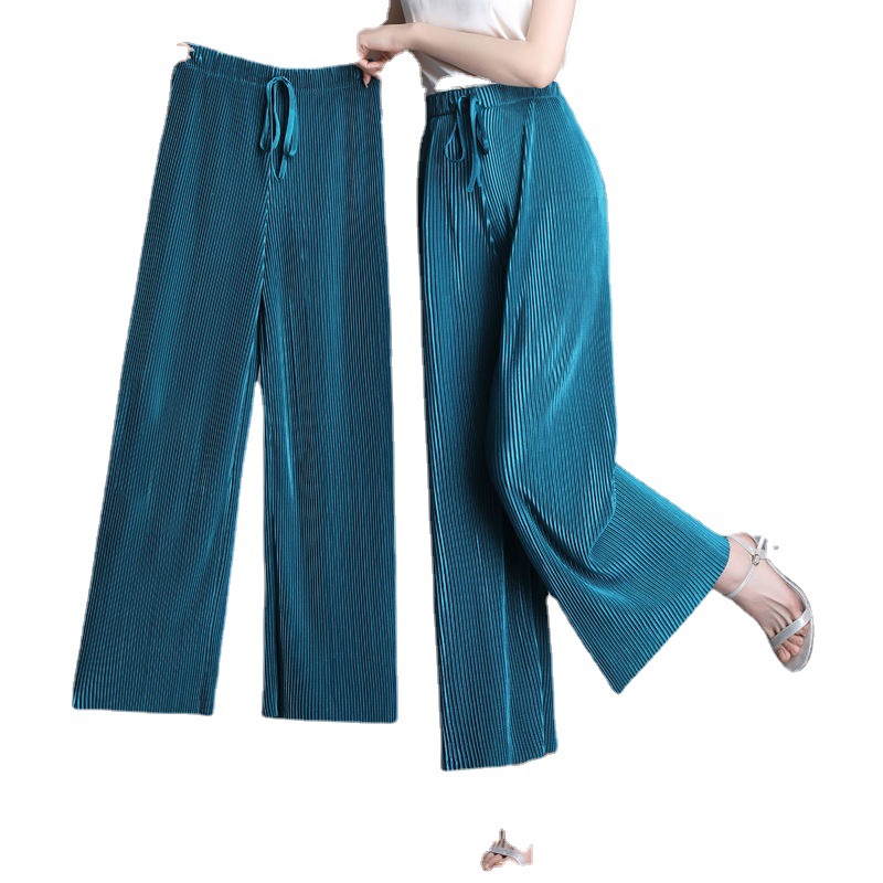 Long Trousers/Nine Points Spring High Waist Pants Women Pleated Wide Leg Pants Hanging Sense Loose Slimming Casual Straight Pants
