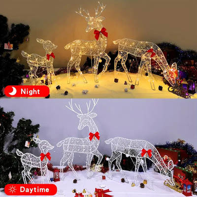 2023 Christmas new outdoor decoration luminous deer three-piece gardening lawn decoration outdoor Christmas decoration