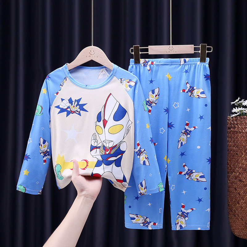 Children's Pajamas Spring and Autumn Long Sleeve Girls' Thin Cartoon Middle and Big Children Boys' Children Students' Home Clothes Fashionable Suit