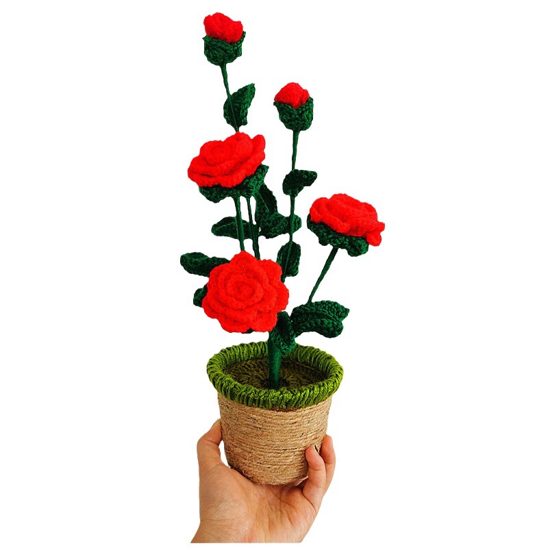 Little Red Riding Book Same Style Hand-woven Interior Decoration Decoration Hand Hook Wool Simulation Flower
