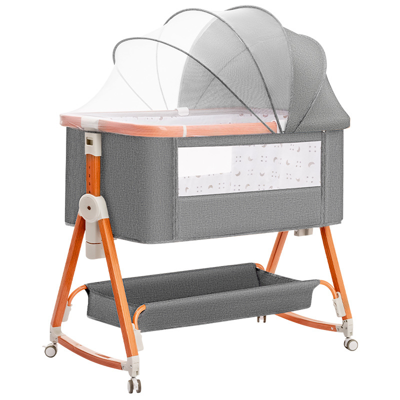 Cross-border aluminum alloy multi-functional crib stitching bed foldable baby bed cradle bed movable newborn bed