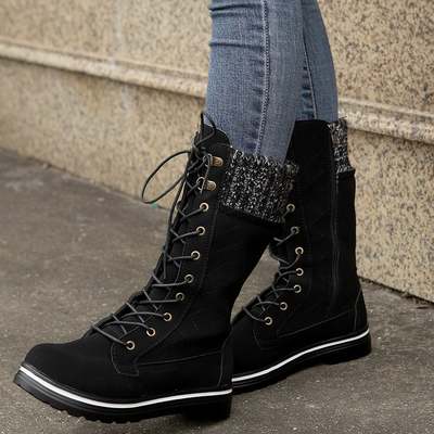 21 foreign trade new European and American women's thick heel solid color heightening high tube flat heel side zipper round head Martin boots women's boots for autumn and winter