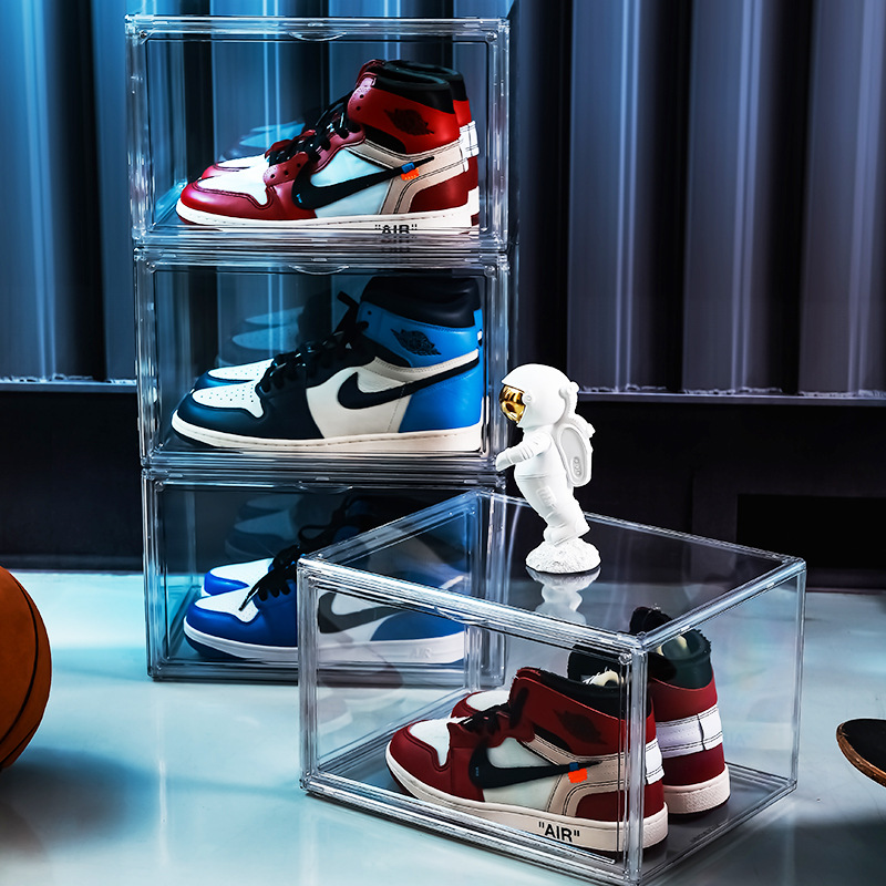 Double-door Shoe Box Ball Shoe Storage Box Transparent Anti-oxidation Internet Celebrity Collection Display Plastic Sports Shoe Cabinet Storage