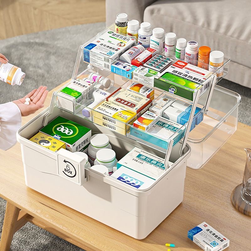 Medicine box household large capacity household medicine box multi-functional sundries storage box high-looking desktop storage rack