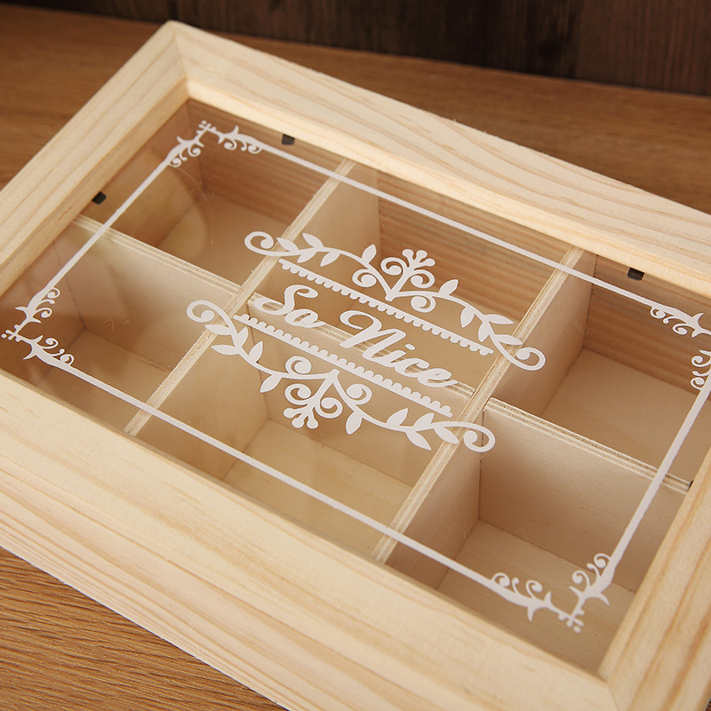 Wood solid wood six grid six grid 6 grid rectangular acrylic multi grid small wooden box desktop organizing storage box