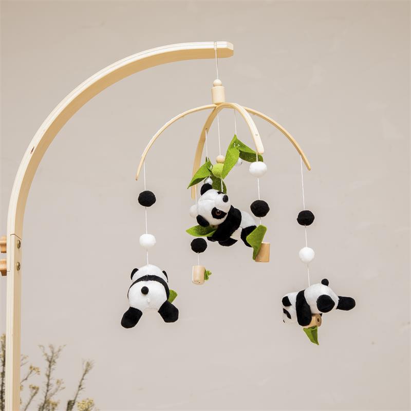 Newborn Wooden Cross Bed Bell Baby Bedside Comfort Rattle Exercise Hand-eye Coordination Bamboo Panda Bed Bell