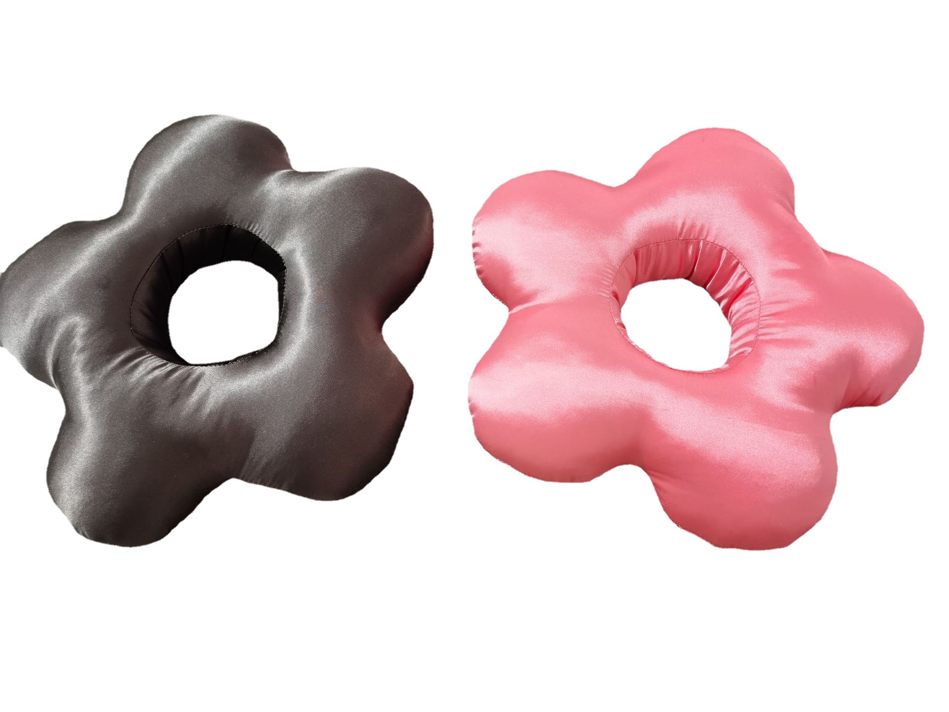 2023 New Small Peach Blossom Silk Satin Donut Ear Holes Repair Ear Pillow Medical Side Sleeping Pillow