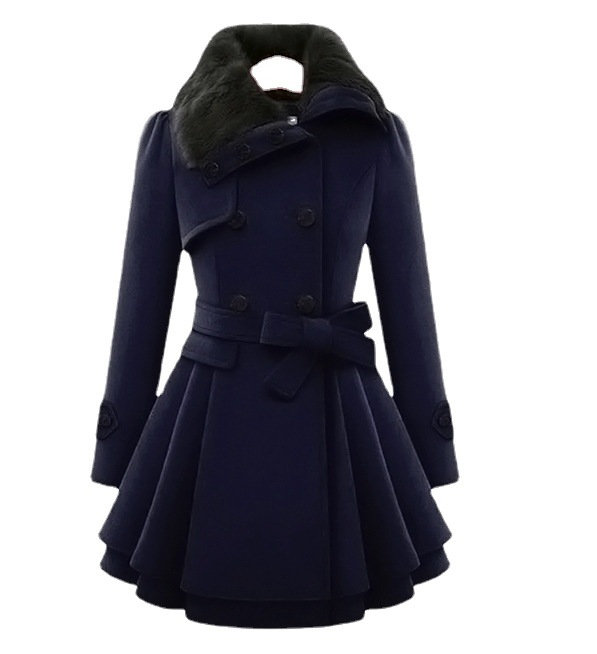 2023 Neue europäische und amerikanische große Damen-Wolljacke in Slim Fit mit mittlerer Länge, zweireihiger, verdickter Mantel, Trenchcoat mit Wollkragen_voghion.com