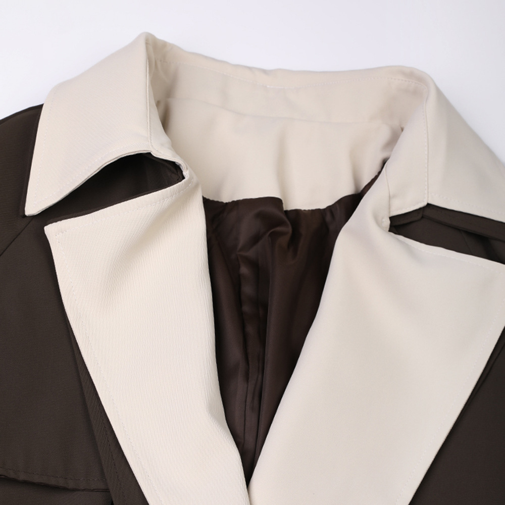 In stock new color matching contrast color profile windbreaker women's trendy Korean style niche design loose mid-length coat_voghion.com