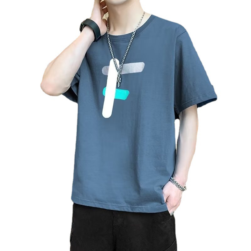 Trendy Short-sleeved T-shirt Men's 2023 New Summer Korean-style Loose Student Trendy Crewneck Casual Boys Ins Top