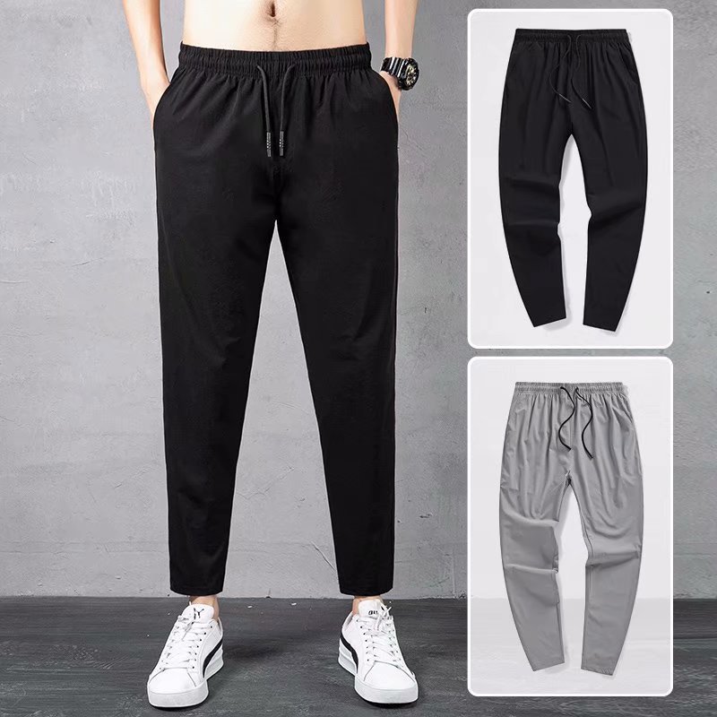 Summer New Casual Pants Men's Ankle-length Pants Ice Silk Stretch Leg Straight Rinting Pants Sports Quick-drying Pants Men's Trendy