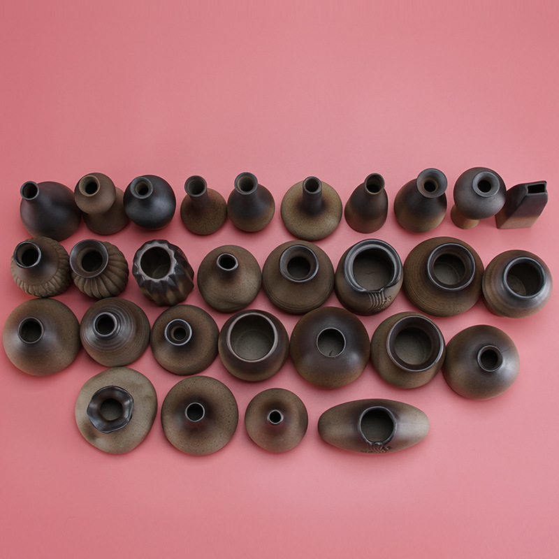 Wholesale Mini Ceramic Vase Vintage Ceramic Flower Set Tea Table Vase Coarse Pottery Zen Style Hydroponic Small Flower Insert Dried Flowers