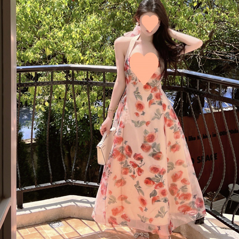 2022 New Stunning Chiffon Neck Dress Summer High-end Gentle First Love Fairy Skirt Elegant Super Fairy