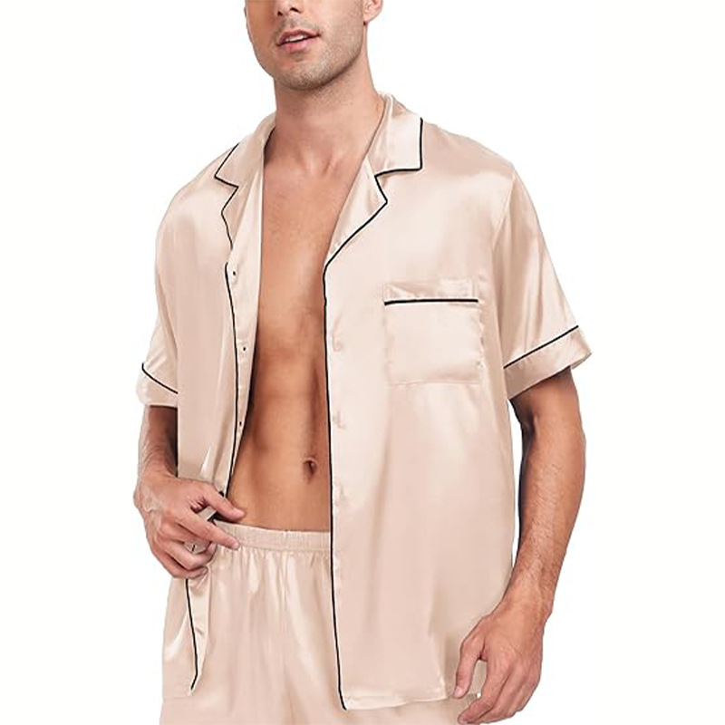 Cross-border  plus size men's short-sleeved shorts satin European and American Foreign trade summer casual home wear pajamas suit_voghion.com