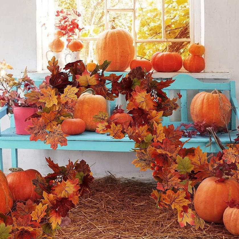 Vite del Ringraziamento Foglia d'Acero Vite 5.7 Piedi Autunno Decorativo Appeso Vite Simulazione Foglia d'Acero Vite_voghion.com