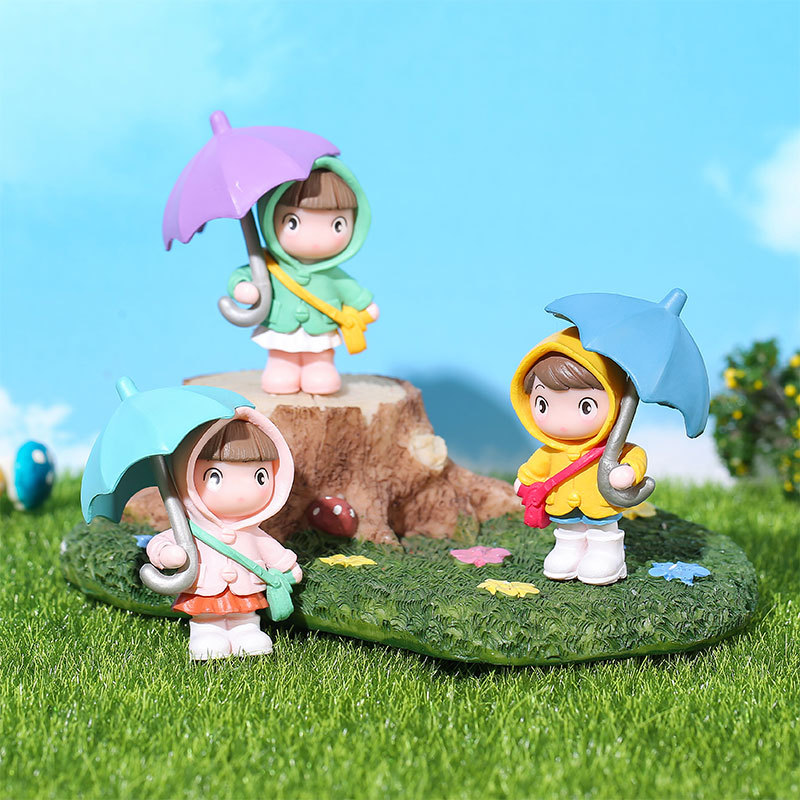 苔蘚微景觀雨衣小梅 打傘女孩可愛人偶少女娃娃公仔擺件