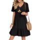2025 Summer Cross-border Trade European and American Women's Clothing Amazon Skirt Loose Casual Short-sleeved Waist Elegant dress