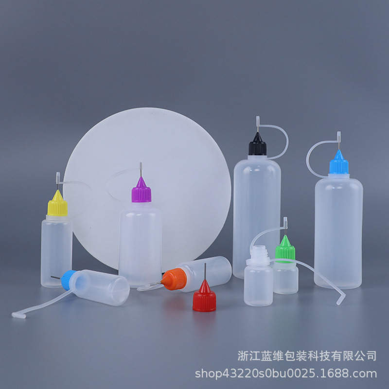 Spot 10ml soft extrusion LDPE plastic small mouth pinhole bottle with silicone cap small Hole pointed mouth 30ml oil injection bottle