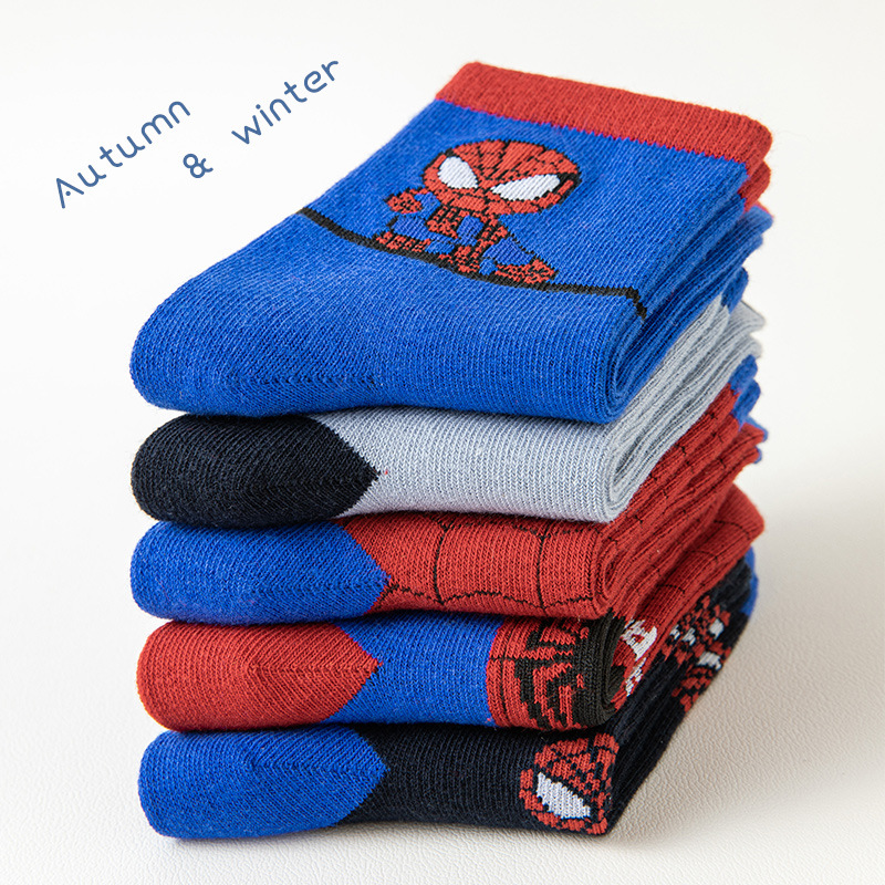 Boys Socks Spiderman Spring and Autumn Breathable Combed Cotton Mid-length Socks Autumn and Winter Middle School Students Cartoon Socks jum