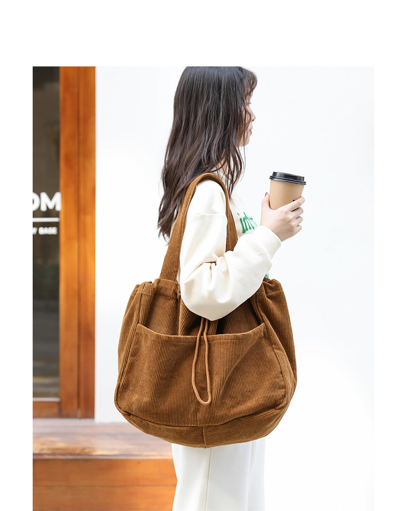 Japanese Style Vintage Corduroy Handbag ins Canvas Large Capacity Underarm Bag Internet Popular Fashionable Drawstring Shoulder Bag for Women_voghion.com