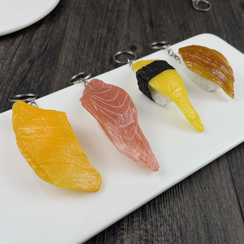 Shake Tone Live Simulation Fake Sushi Model Japanese Rice Group Salmon Stereo diy Food Play Sushi Keychain