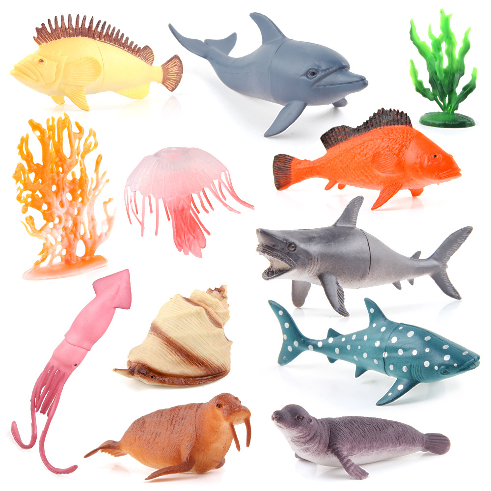 兒童仿真海底海洋動物模型 水母章魚海豹海豚擺件12件套 跨境外銷