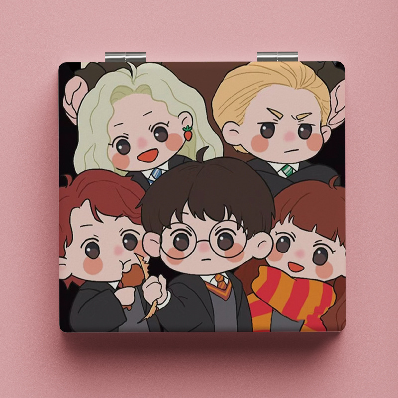 Harry Potter Portable Makeup Mirror Korean Portable Students Double-sided Folding Small Mirror Cute Hand Flip Mirror