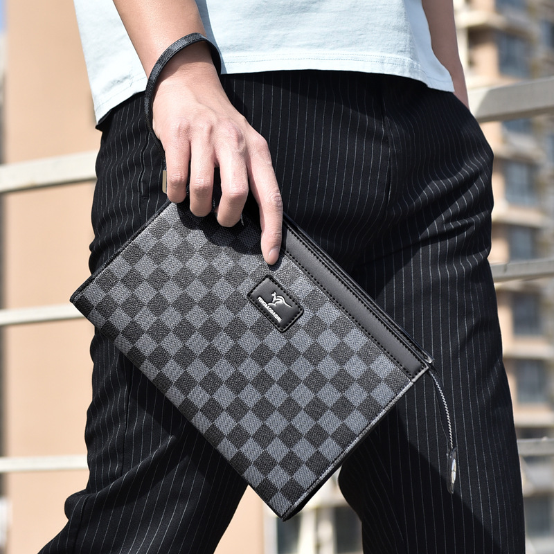 Checkerboard Plaid Clutch Bag High-end Business Casual Men's Handbag Large Capacity Men's Hand Clamp Bag Cross-border Wholesale