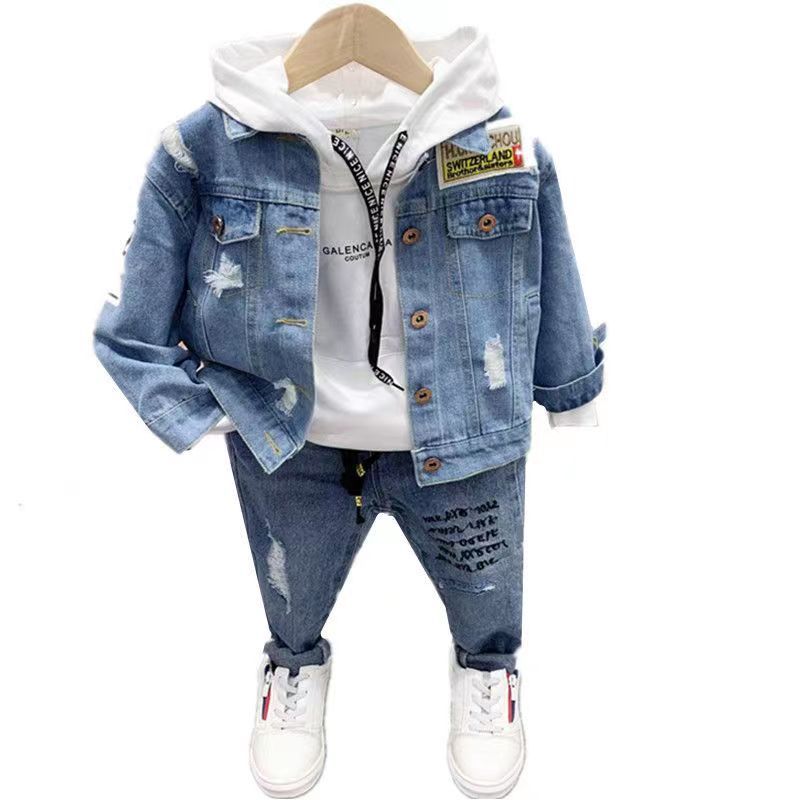 Boys autumn suit 2021 New 2 Korean style 3 cowboy three-piece set 4 tide children's clothing baby 5 handsome