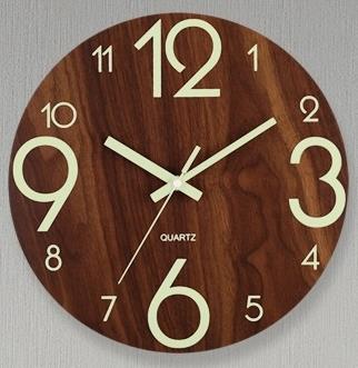 8 inch luminous wood grain wall clock wooden mute clock cross-border Amazon explosions luminous fluorescent wall clock clock