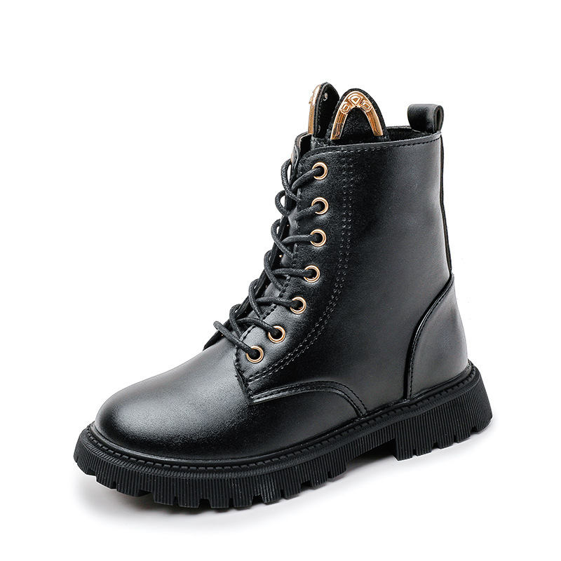 Girls' Short Boots Winter 2023 New Korean-style British-style High-top Children's Martins Fleece-lined Little Girl's Single Boots