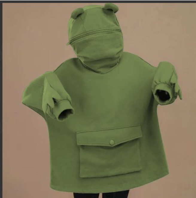 Cross-border new 2021 foreign trade Women's frog sweater women's chic fleece-lined mid-length super cute hooded jacket top